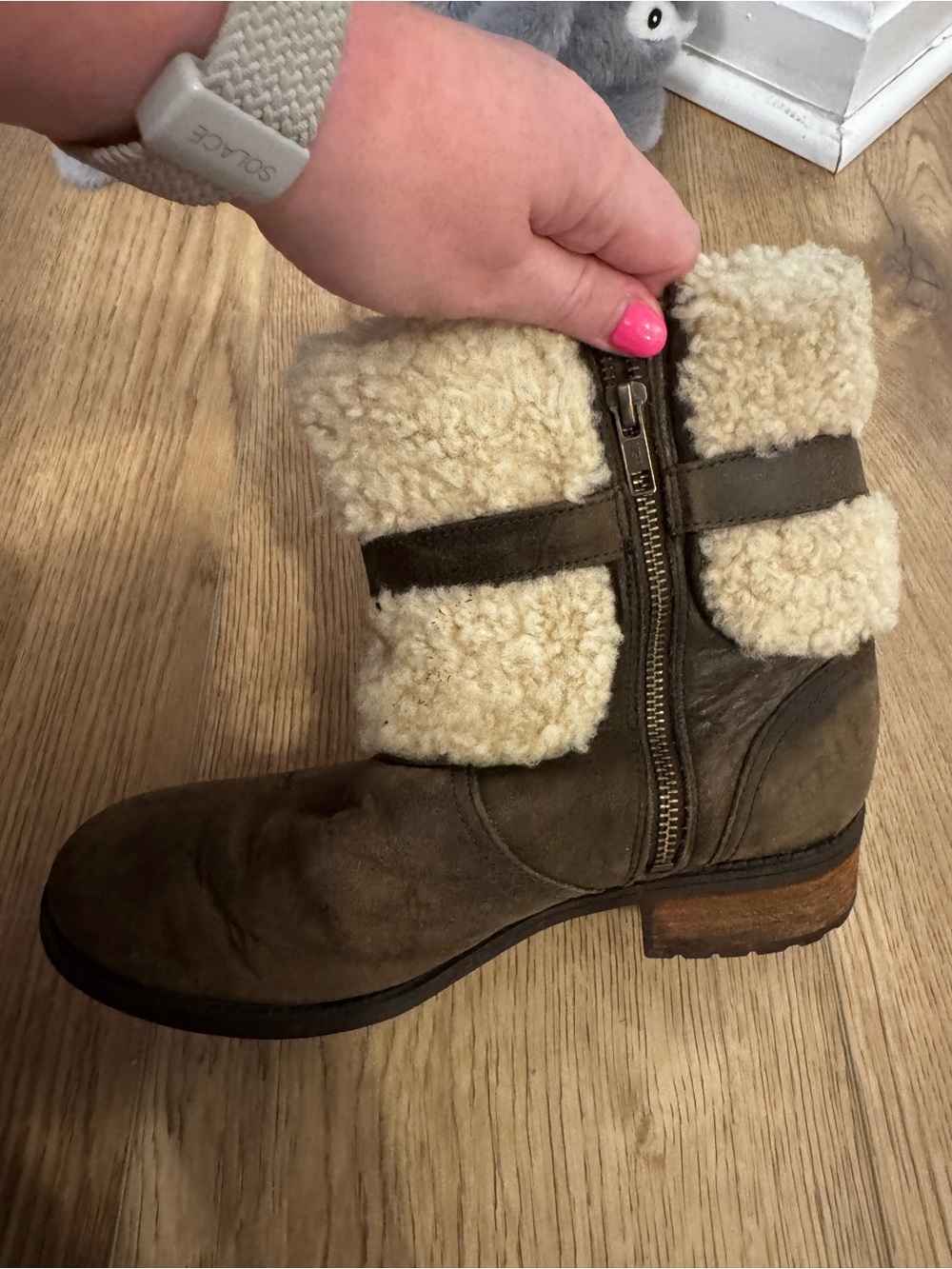 UGG Brown Suede Shearling Ankle Booties - Picture 4 of 7